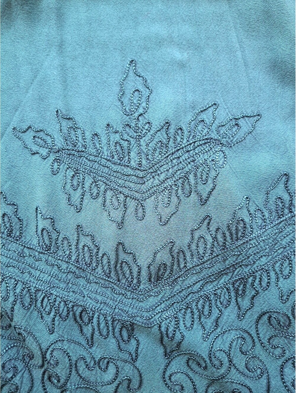 The Pyramid Collection Green Rayon Boho Embroidered Ruffle Tunic Top L/XL - Picture 5 of 7